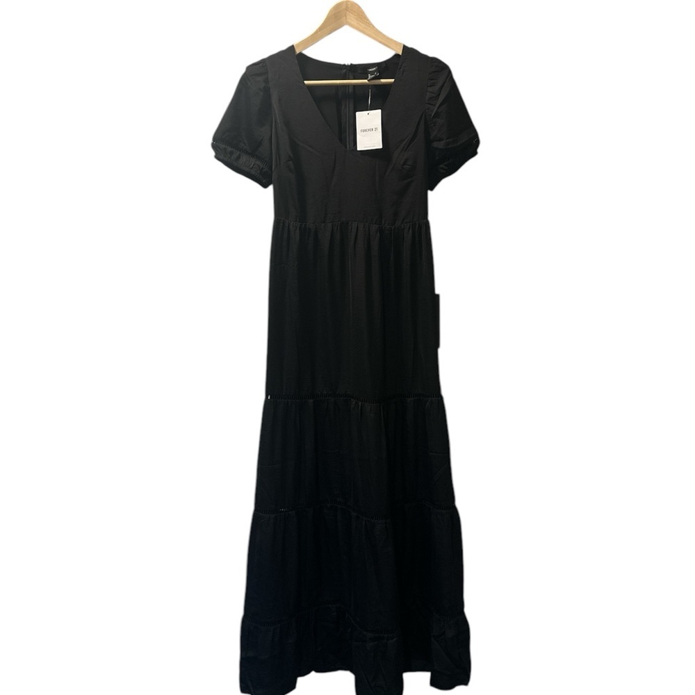 Boho Style Black Maxi Dress with Puff Sleeves~ NWT~ Size S